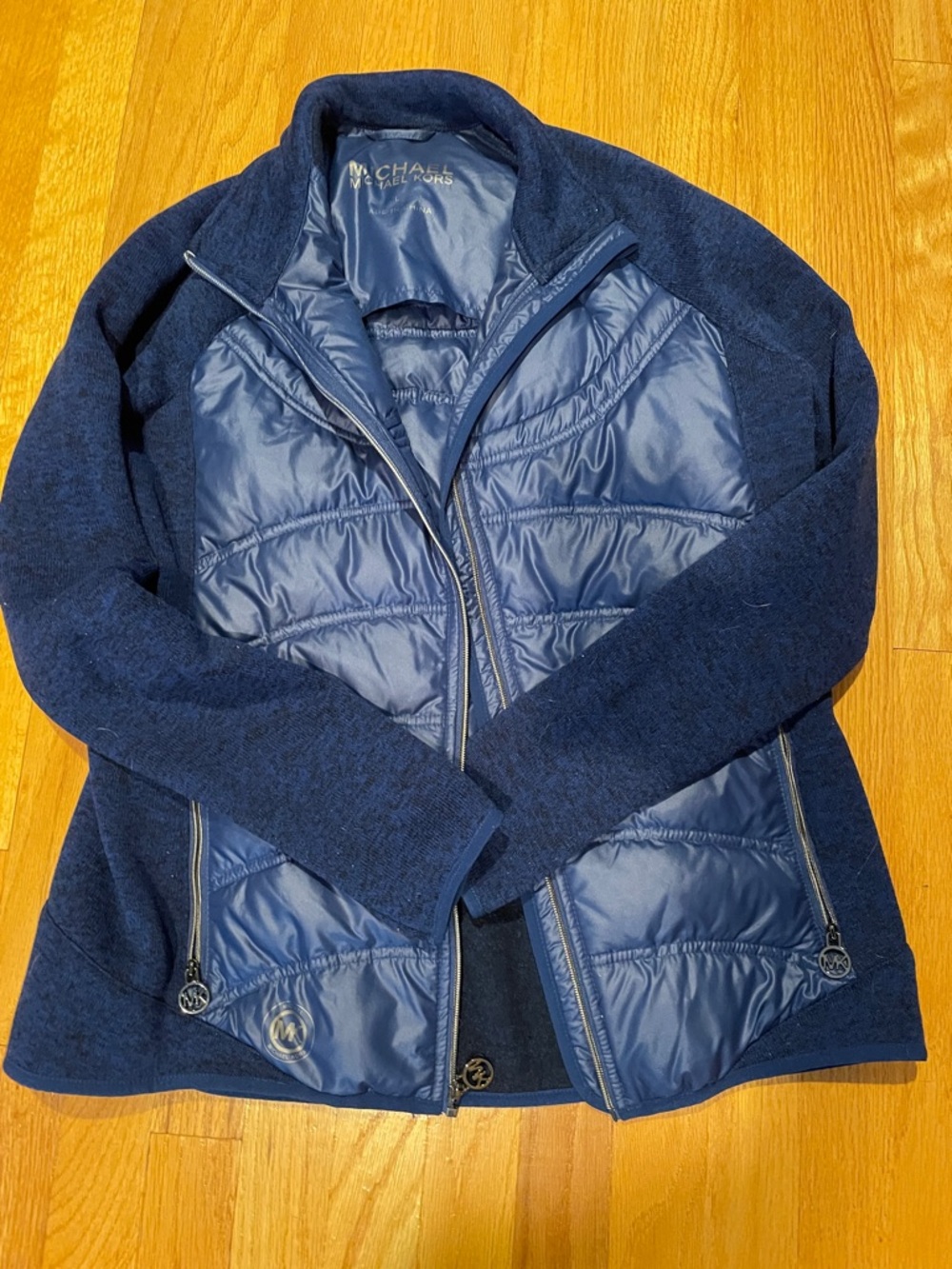 Michael Kors Navy Mixed-Media Quilted Puffer Jacket